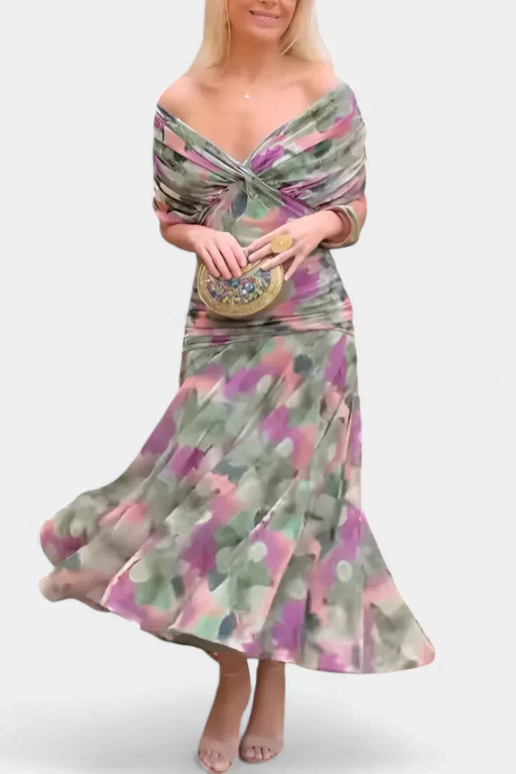 Florayne™ - Elegantes Fließendes Midikleid mit V-Ausschnitt