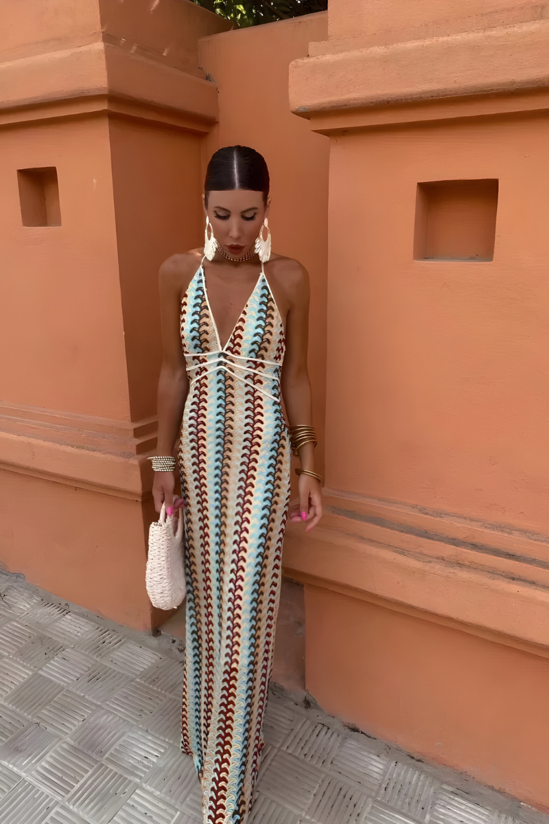 Elarra™ – Boho-Schick Maxikleid mit Offenem Rücken