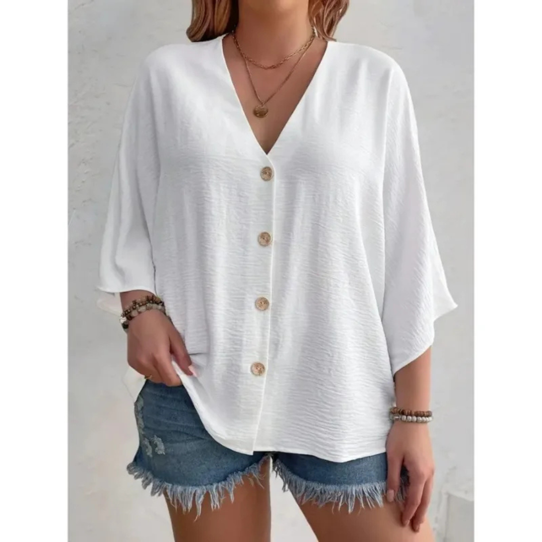 Quinn™ - Elegantes V-Ring-Top mit Knöpfen