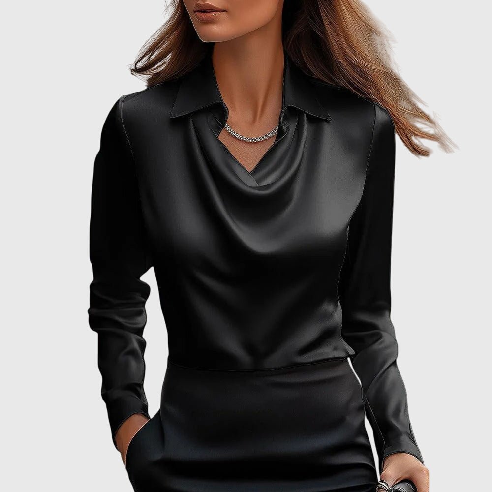 Gleura™ – Bluse mit Luxuriösem Glanz und Plissiertem Halsausschnitt