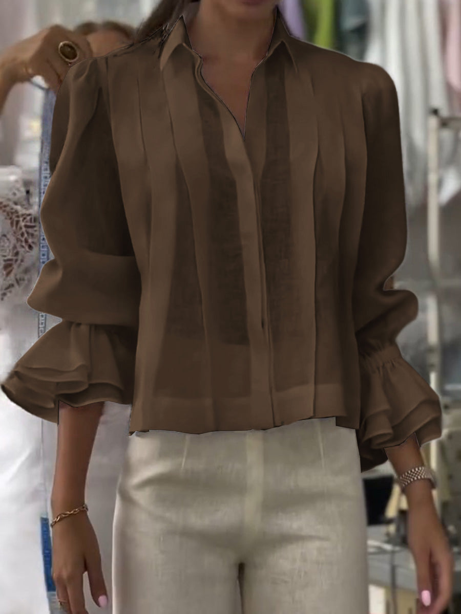 Flaria™ - Luftige & lockere Bluse mit Falten und Gerüschten Ärmeln