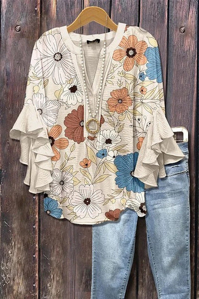 Florina™ - Bluse mit Blumenmuster, Volantärmeln und femininem Schnitt