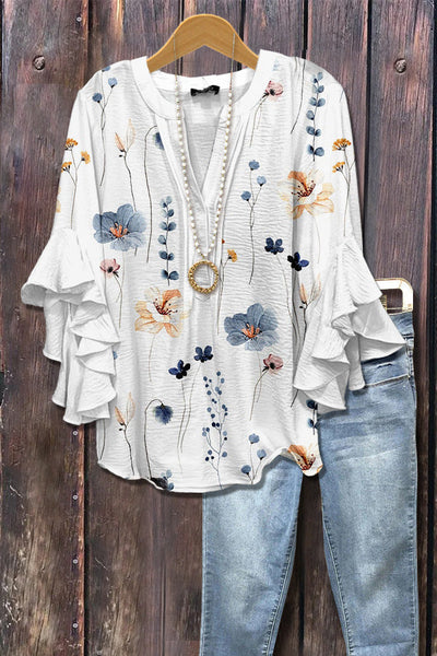 Florina™ - Bluse mit Blumenmuster, Volantärmeln und femininem Schnitt