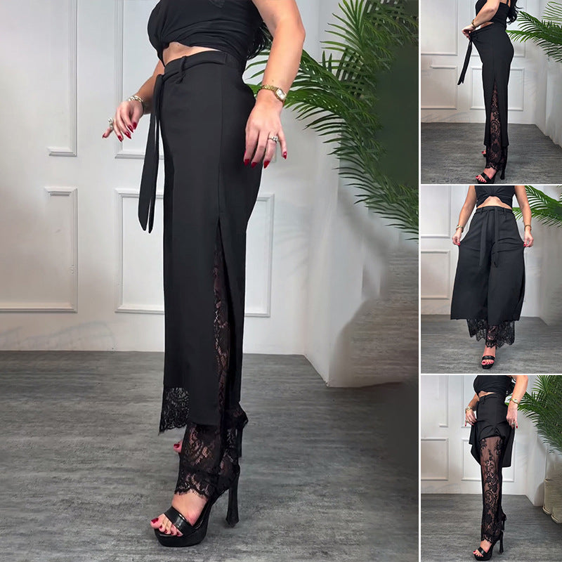 Lacera™ – Stilvolle Weitbein-Hose mit Transparentem Spitzeneinsatz