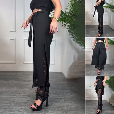 Lacera™ – Stilvolle Weitbein-Hose mit Transparentem Spitzeneinsatz