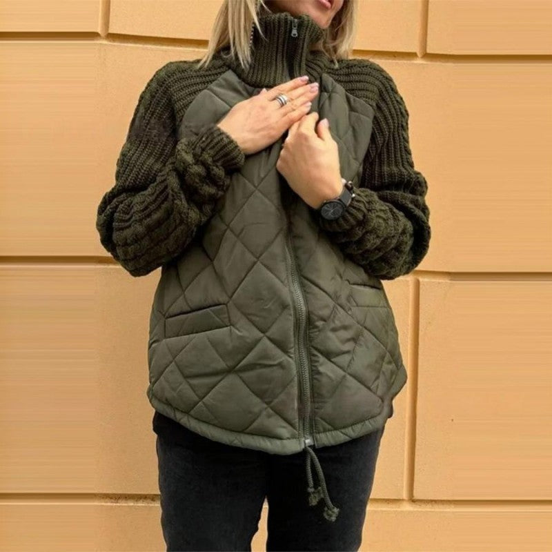 Auvia™ – Damenjacke Aus Gestricktem Patchwork Leichte und Stilvolle Daunenjacke