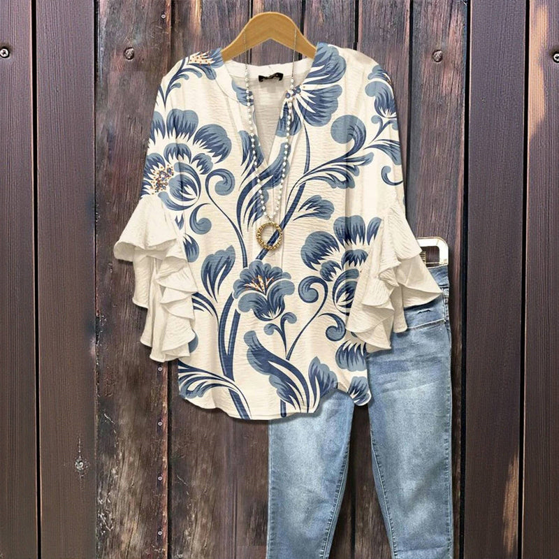 Florina™ - Bluse mit Blumenmuster, Volantärmeln und femininem Schnitt