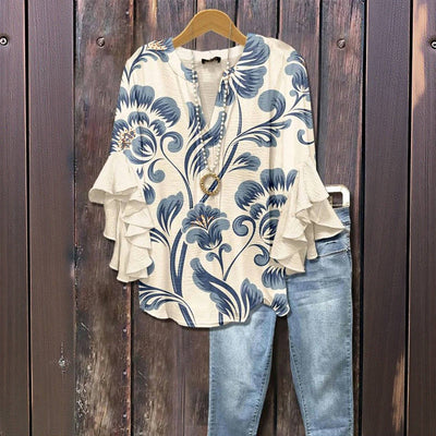 Florina™ - Bluse mit Blumenmuster, Volantärmeln und femininem Schnitt