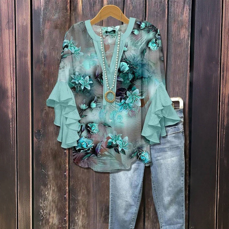 Florina™ - Bluse mit Blumenmuster, Volantärmeln und femininem Schnitt