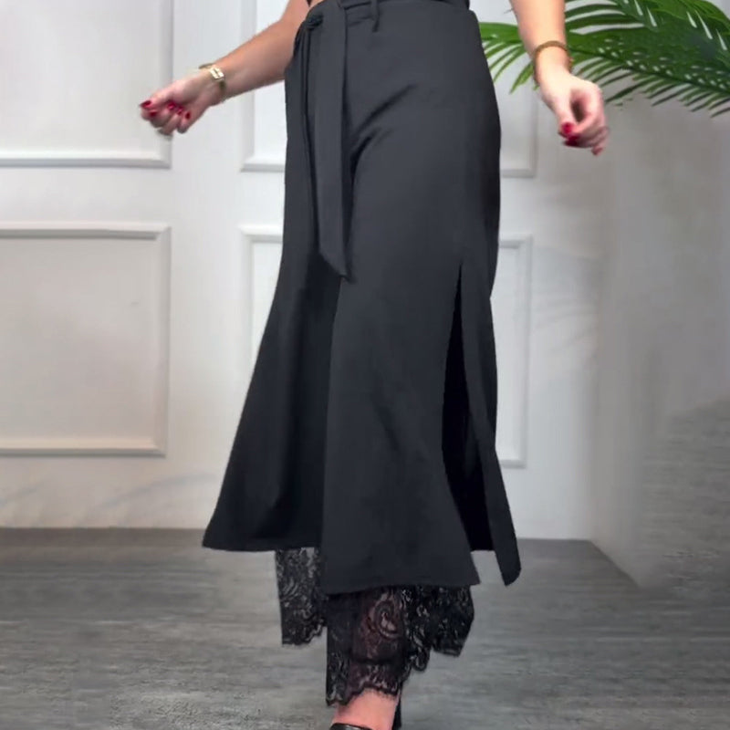 Lacera™ – Stilvolle Weitbein-Hose mit Transparentem Spitzeneinsatz