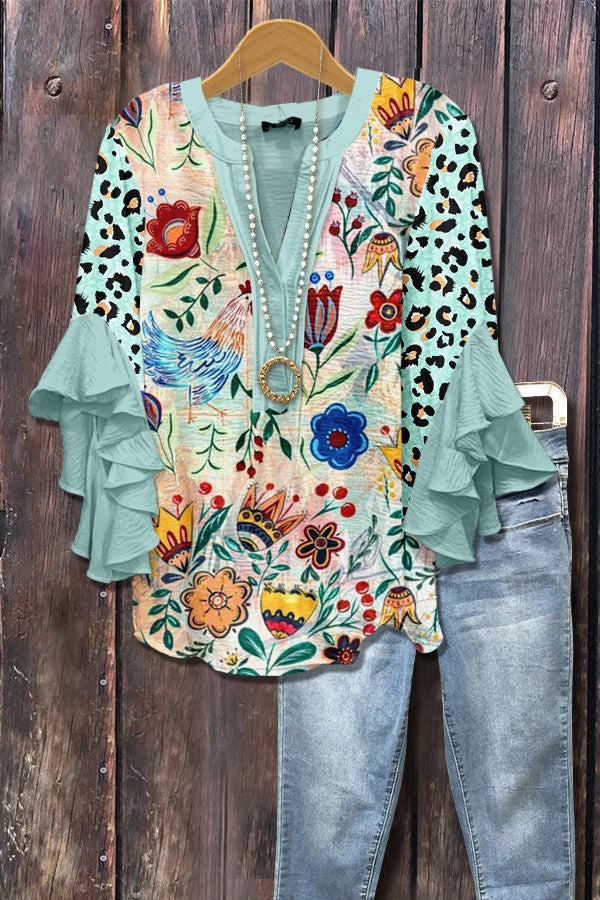 Florina™ - Bluse mit Blumenmuster, Volantärmeln und femininem Schnitt