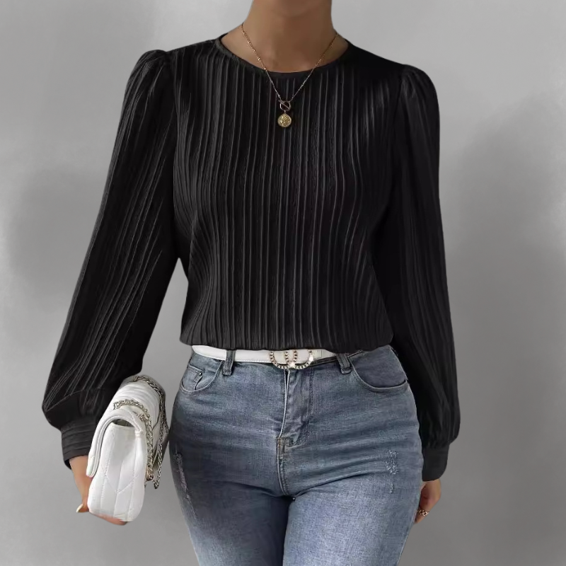 Elevelle™ – Elegante Plissee-Bluse mit Langen Ärmeln