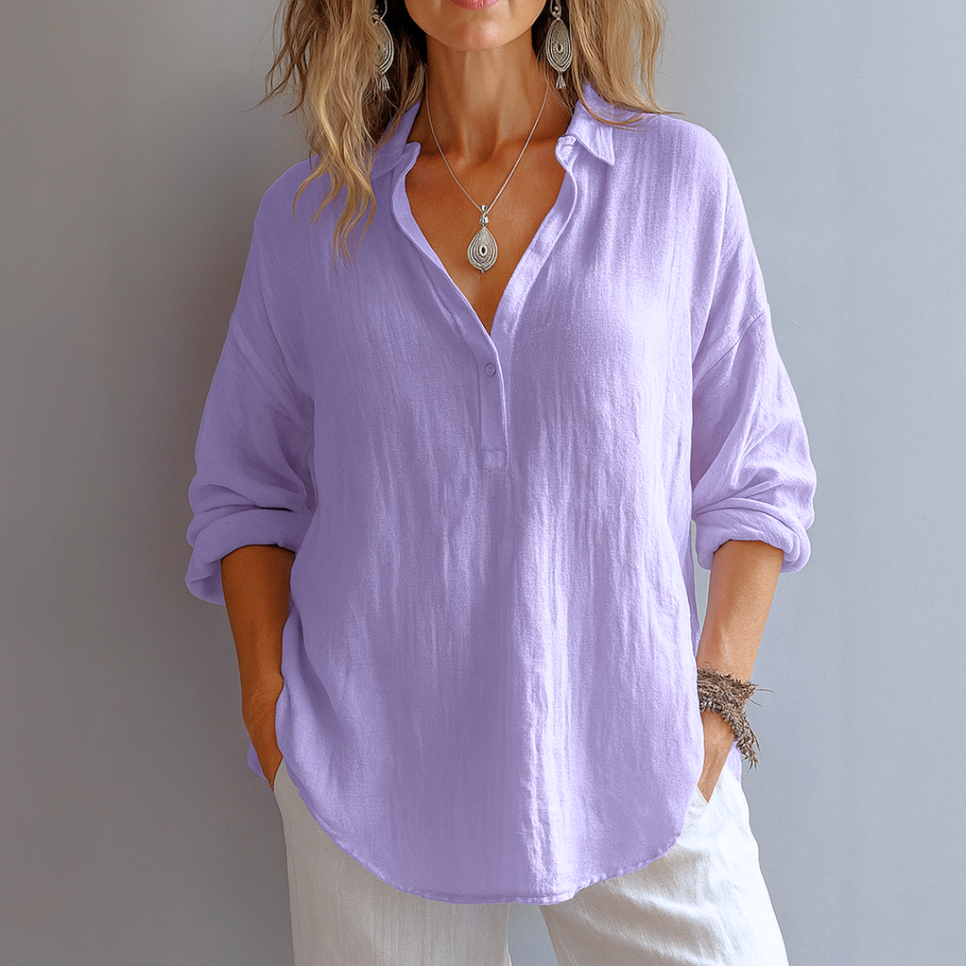Ondine™ – Elegante Leinenbluse mit V-Ausschnitt