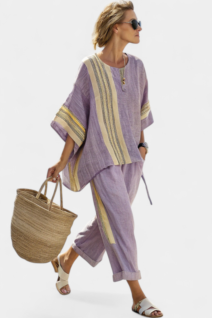 Elke™ – Luftiges Zweiteiler-Set mit Streifen und Oversize-Passform