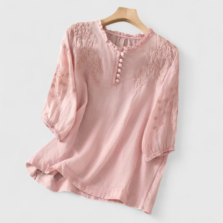 Florique™ - Luftige Bluse mit Besticktem Schulterdesign
