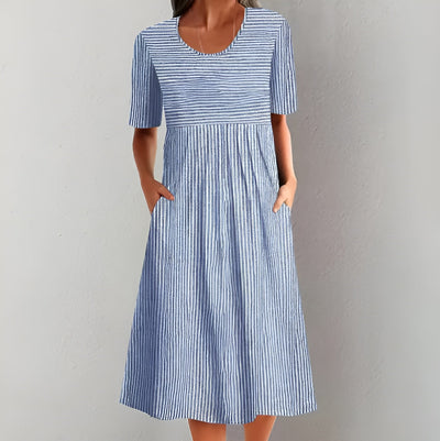 Aquelle™ - Elegantes Gestreiftes Midikleid mit Meeresinspirierter Note