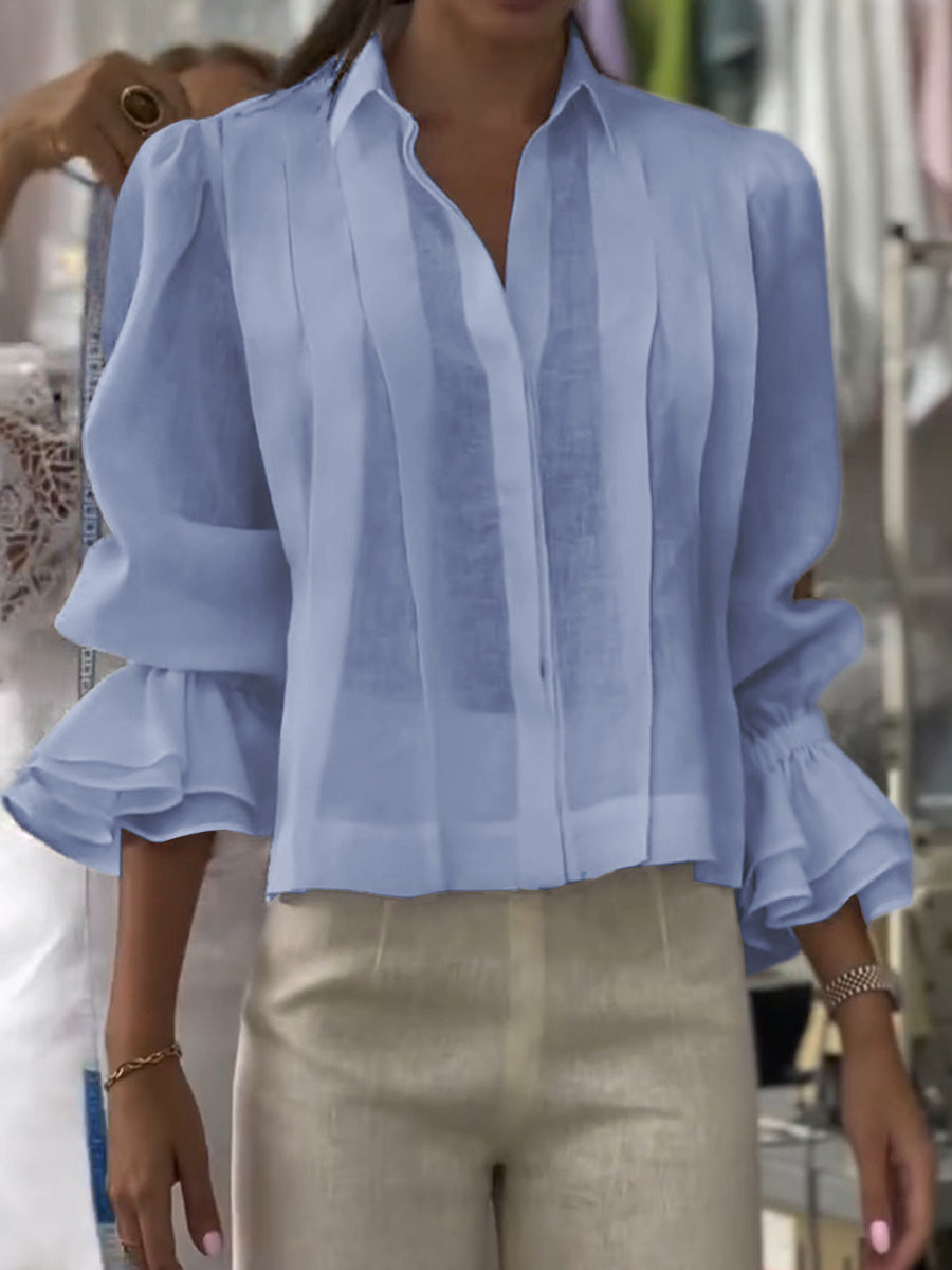Flaria™ - Luftige & lockere Bluse mit Falten und Gerüschten Ärmeln