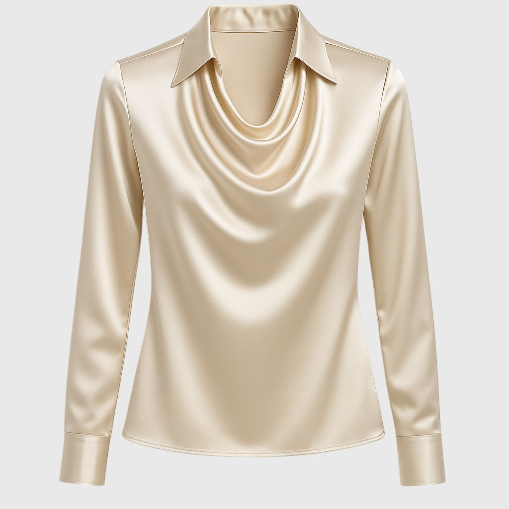 Gleura™ – Bluse mit Luxuriösem Glanz und Plissiertem Halsausschnitt