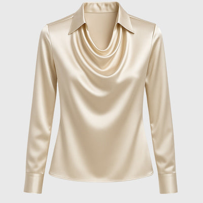 Gleura™ – Bluse mit Luxuriösem Glanz und Plissiertem Halsausschnitt