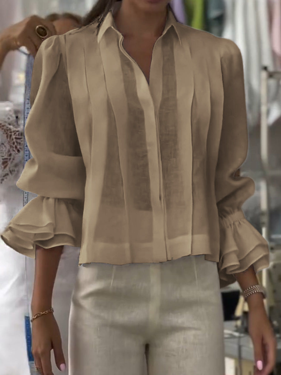 Flaria™ - Luftige & lockere Bluse mit Falten und Gerüschten Ärmeln