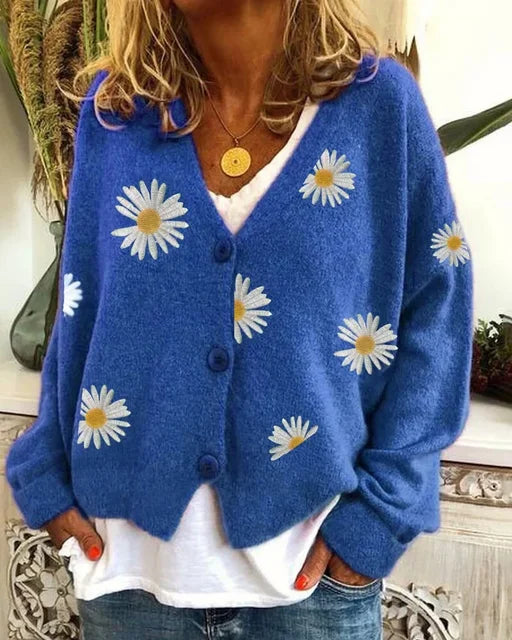 Fiorine™ - Bestickte, Stilvolle Strickjacke mit Peter-Pan-Kragen