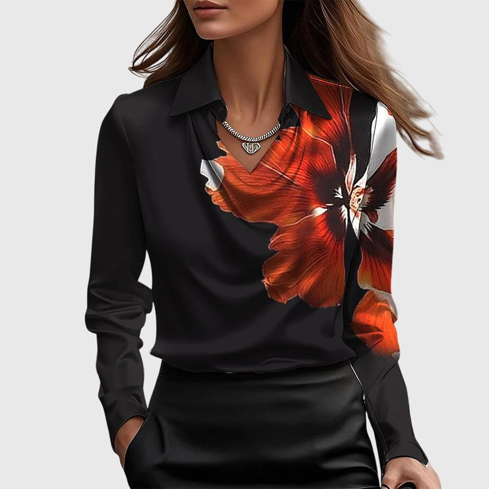 Gleura™ – Bluse mit Luxuriösem Glanz und Plissiertem Halsausschnitt