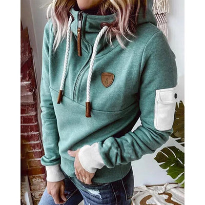 Snuvia™ - Kapuzenpullover mit Viertelreißverschluss Kordelzug und Ärmeltasche