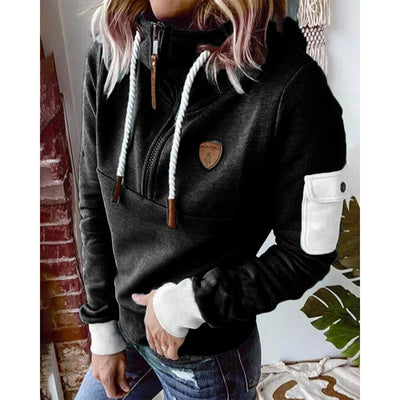 Snuvia™ - Kapuzenpullover mit Viertelreißverschluss Kordelzug und Ärmeltasche
