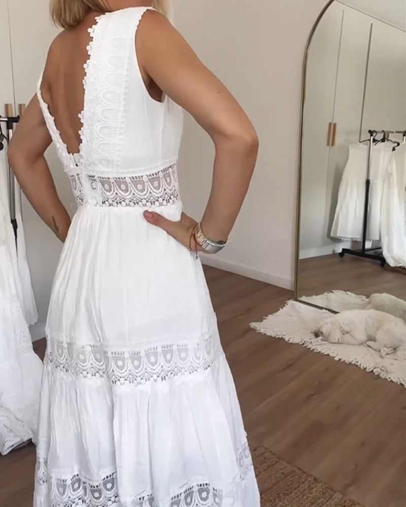 Sora™ – Ärmelloses Boho-Midikleid mit Spitzendetails