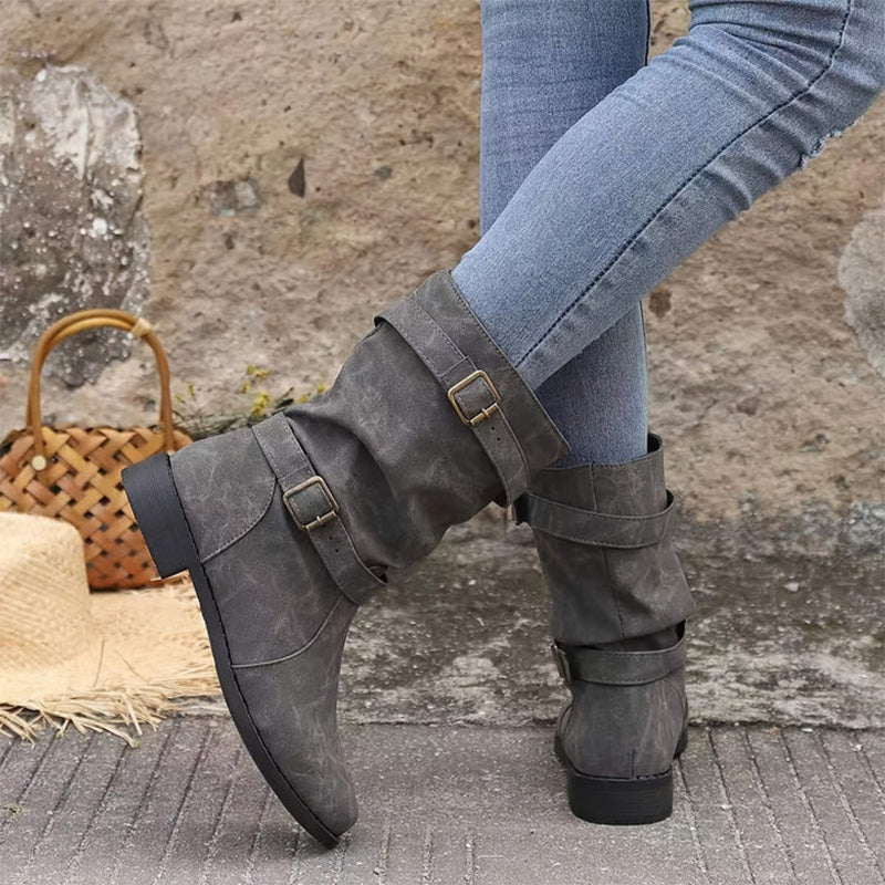 Belvia™ - Damenstiefeletten im Vintage-Stil mit Niedrigem Absatz und Schnallendetail