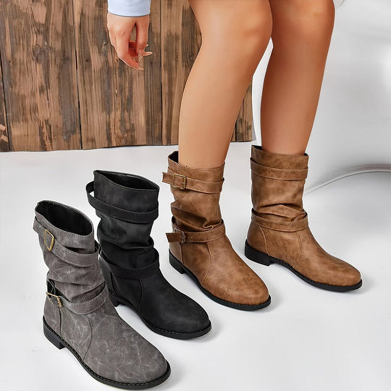 Belvia™ - Damenstiefeletten im Vintage-Stil mit Niedrigem Absatz und Schnallendetail