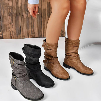 Belvia™ - Damenstiefeletten im Vintage-Stil mit Niedrigem Absatz und Schnallendetail