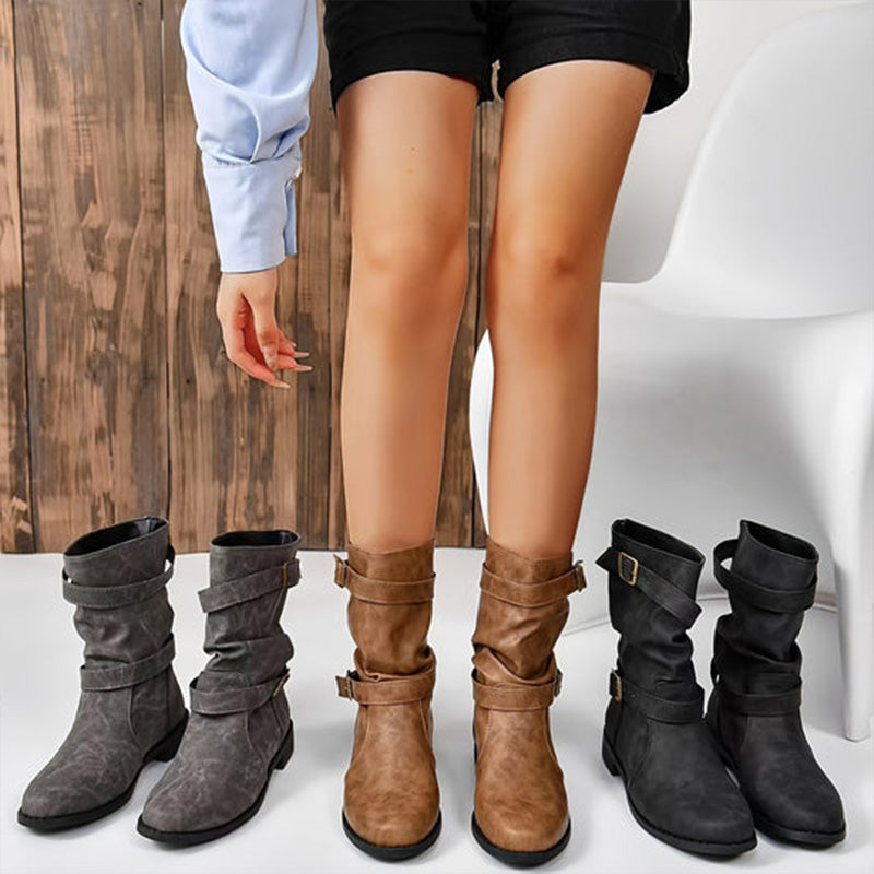 Belvia™ - Damenstiefeletten im Vintage-Stil mit Niedrigem Absatz und Schnallendetail