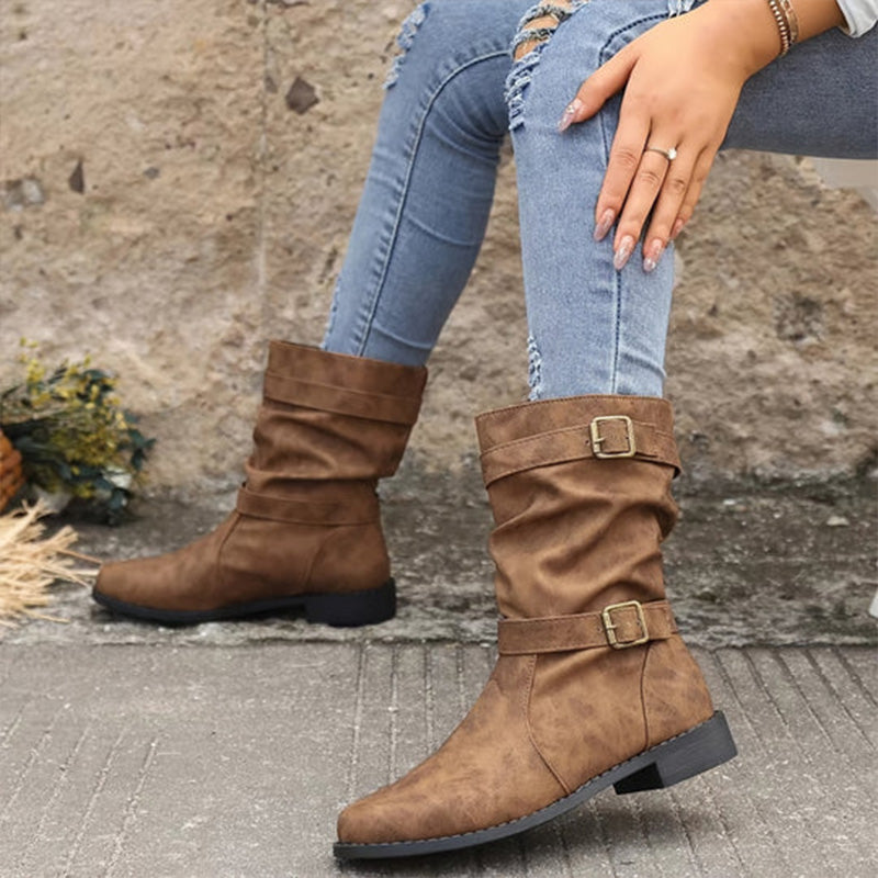 Belvia™ - Damenstiefeletten im Vintage-Stil mit Niedrigem Absatz und Schnallendetail