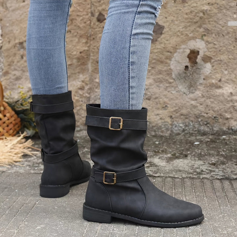 Belvia™ - Damenstiefeletten im Vintage-Stil mit Niedrigem Absatz und Schnallendetail