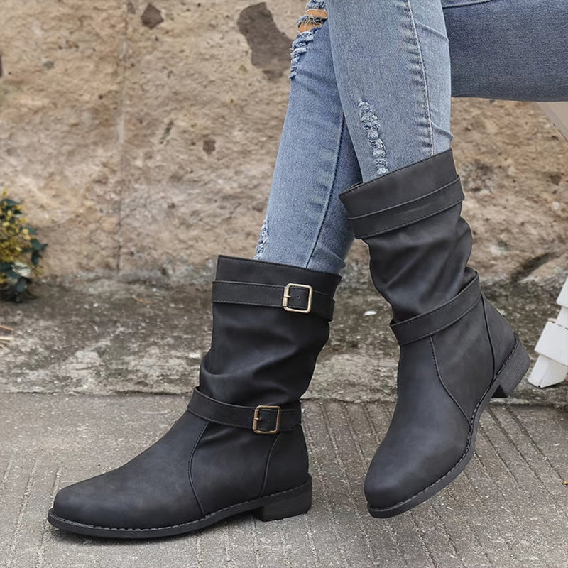 Belvia™ - Damenstiefeletten im Vintage-Stil mit Niedrigem Absatz und Schnallendetail