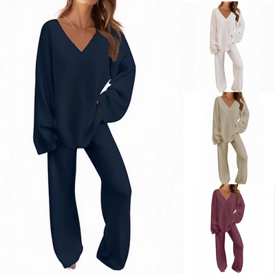 Roselane™ - Damen-Set mit Pullover mit V-Ausschnitt und Langer Hose