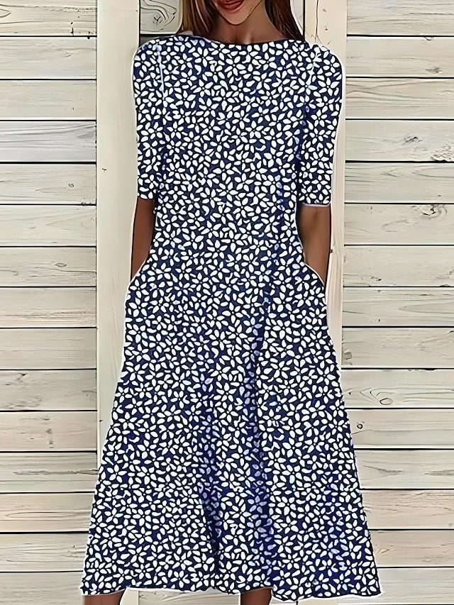 Sela™ – Sommerliches Midikleid mit Rundhalsausschnitt und Küstenblumen-Print